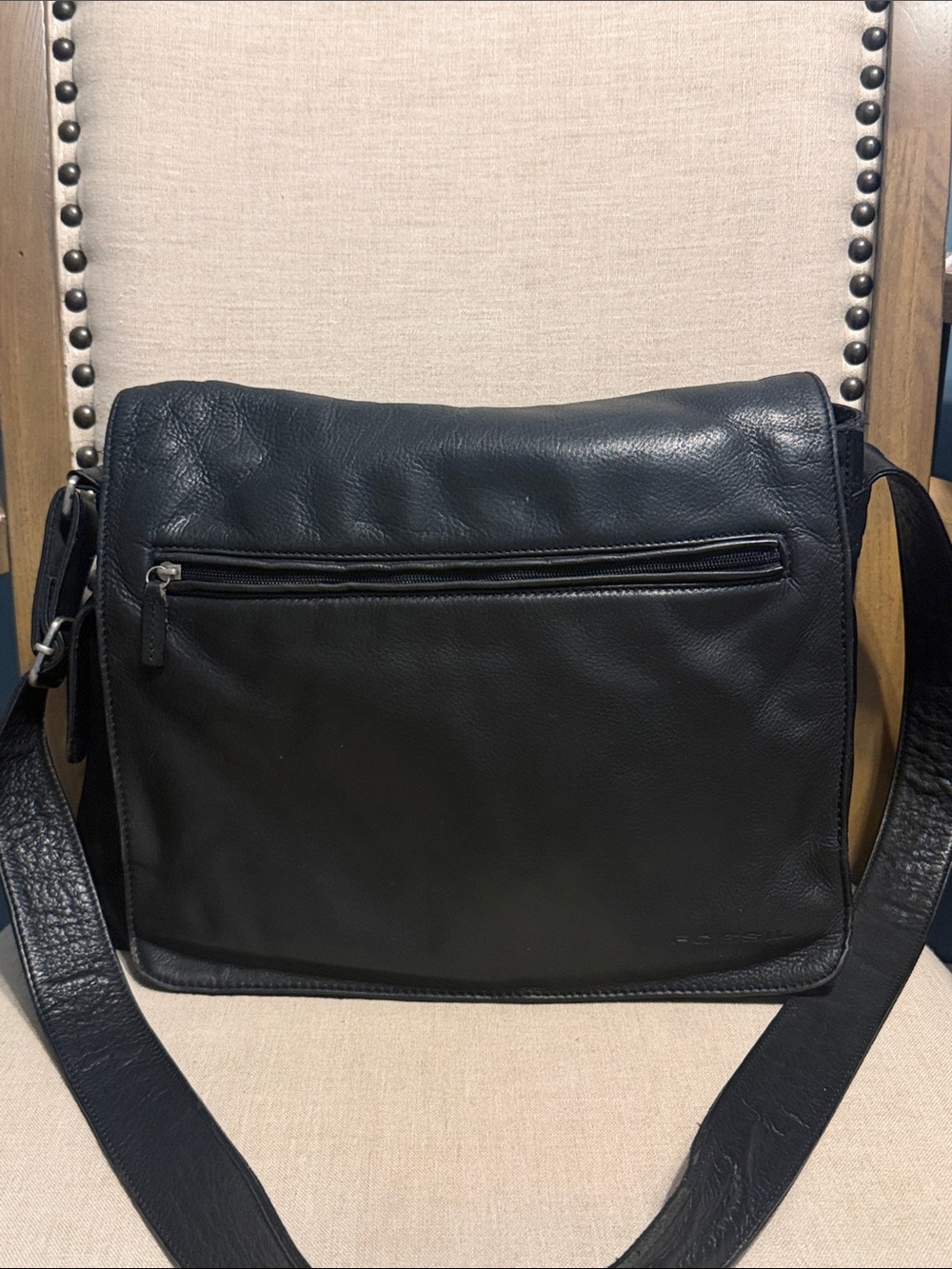 Fossil Black Leather and Nylon Messenger Bag